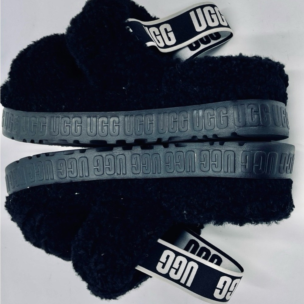 UGG Black Fluffy Sandals - Picture 4 of 5